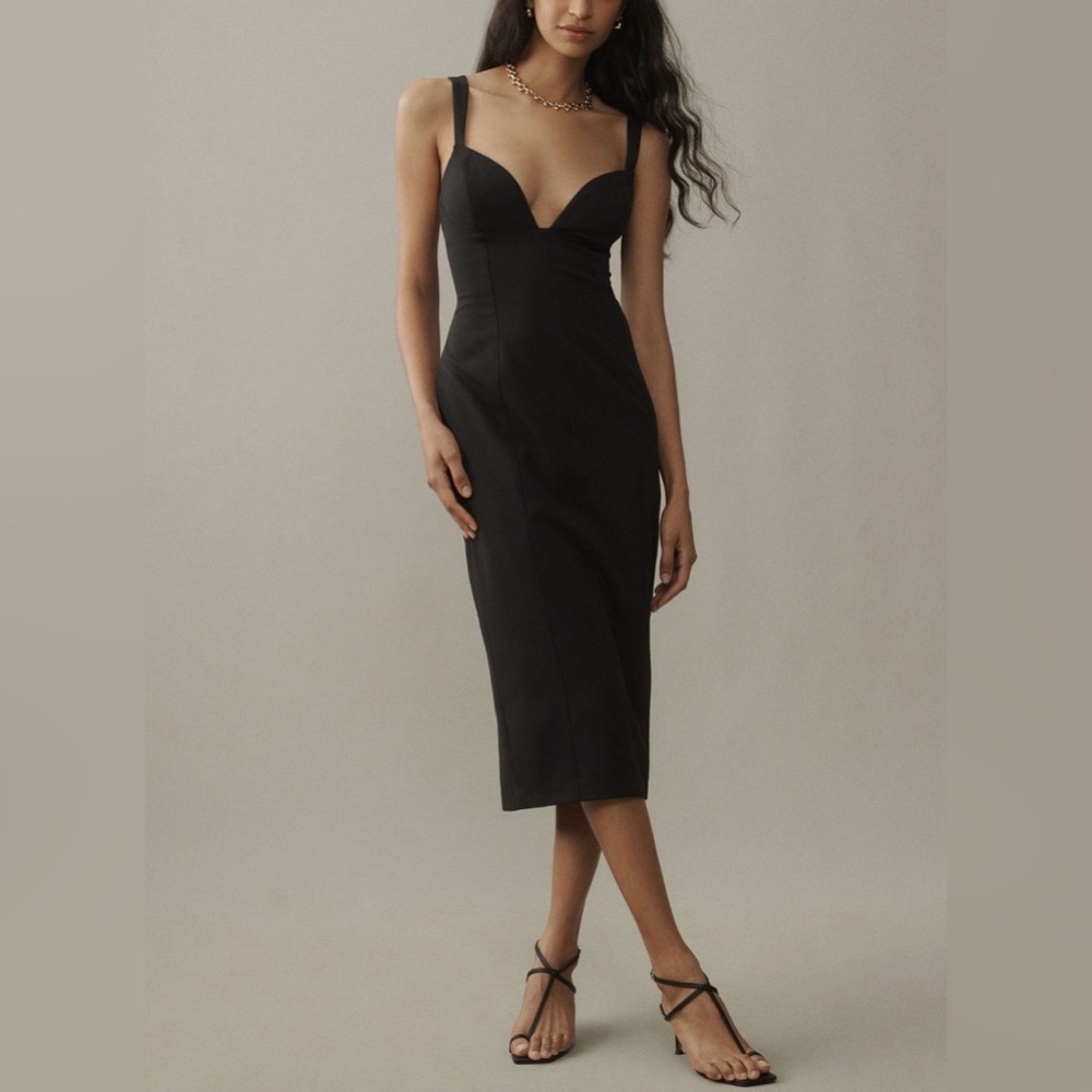 Anthropologie BHLDN ‘Sage’ Sweetheart Neck Midi Dress NWT Black Stretch Crepe S